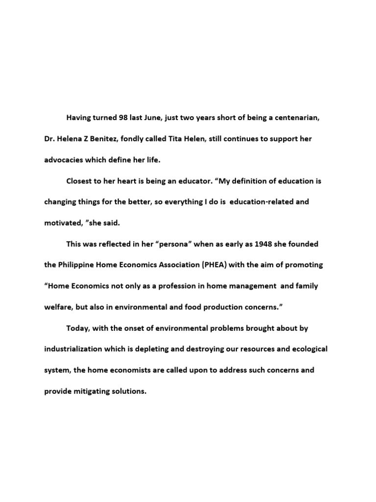 Legacy of Dr. Helena Benitez in Home Economics | PDF | Environmentalism ...