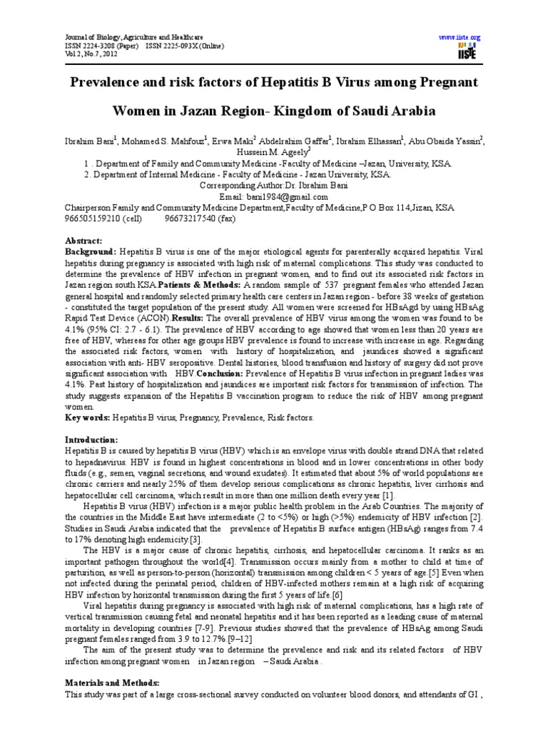 HBV Prevalence in Pregnant Women KSA | PDF | Hepatitis B | Hepatitis