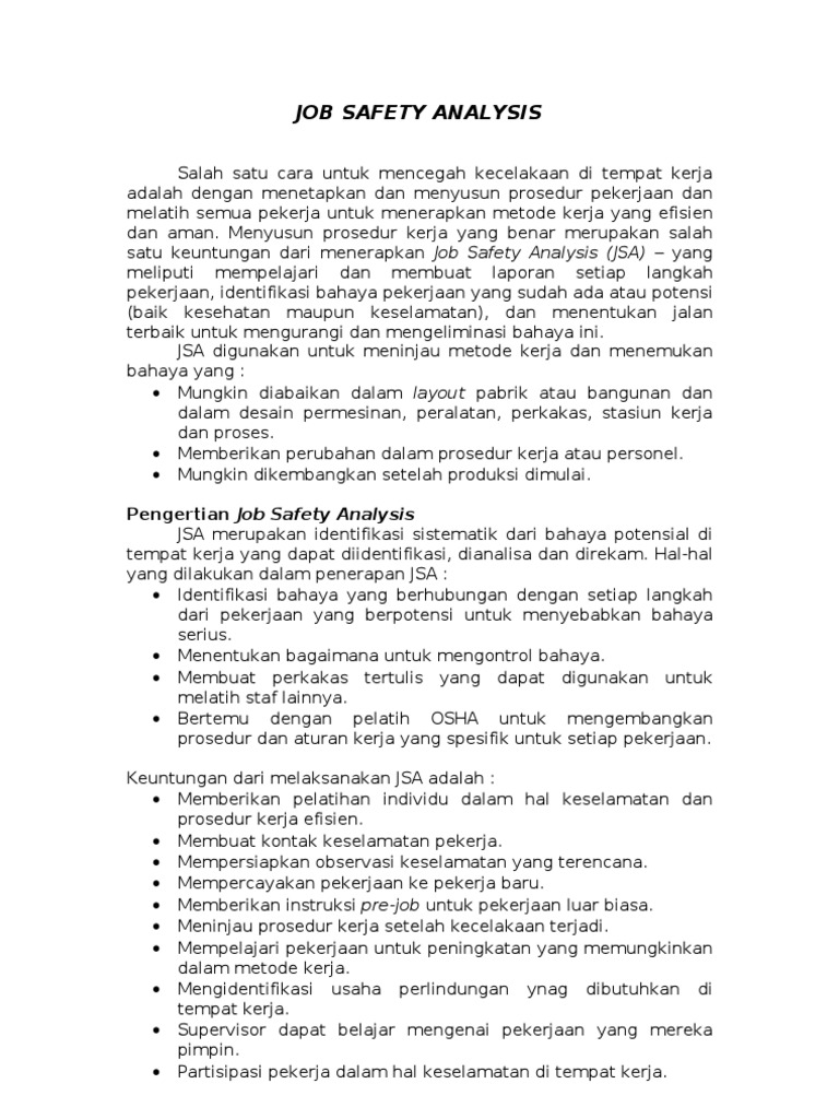 Job Safety Analysis | PDF