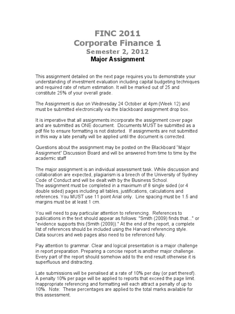 Semester 2 Major Assignment | PDF | Discounted Cash Flow | Sensitivity ...