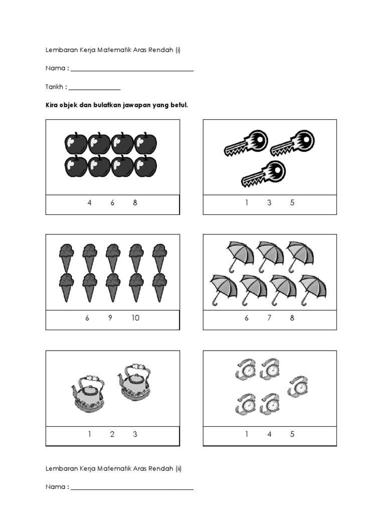 Lembaran Kerja Matematik Prasekolah | PDF