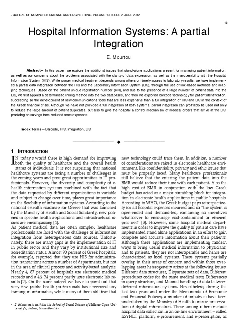 Hospital Information Systems: A Partial Integration | PDF | Electronic ...