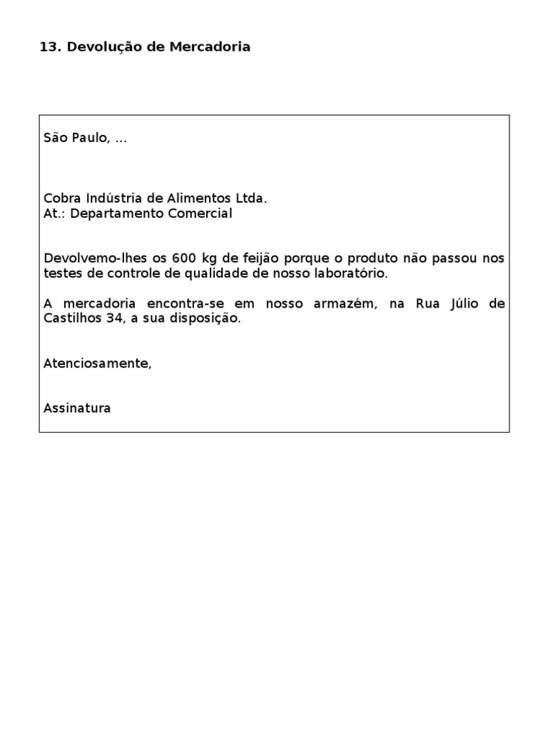 013. Devolução de Mercadoria