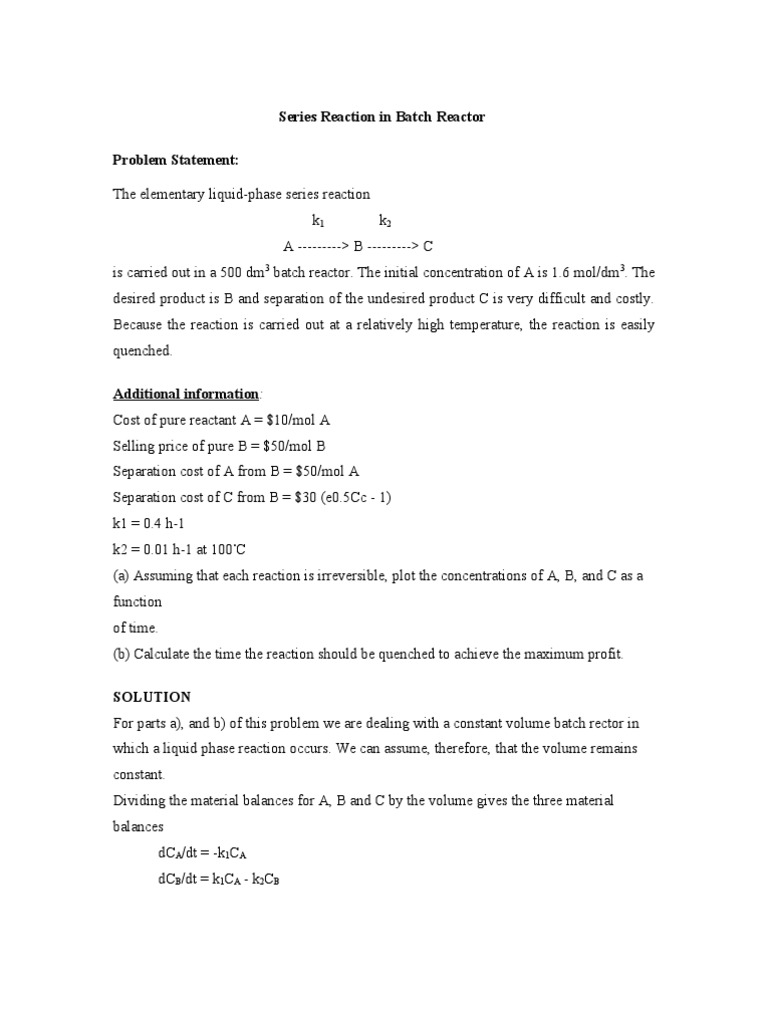 Profit Optimization in Batch Reactor | PDF