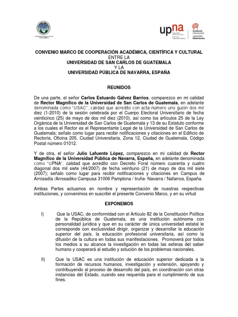 Convenio entre USAC y UPNA | PDF | Universidad | Guatemala