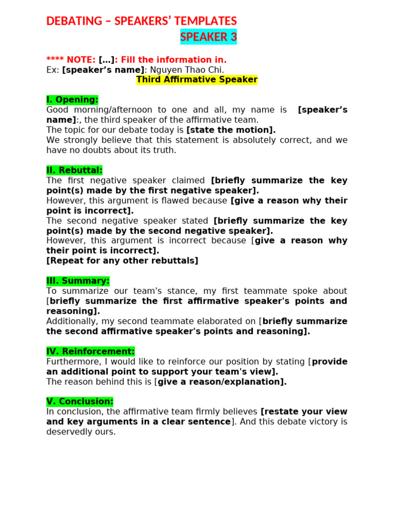 Debating Template - Speaker 3new | PDF | Argument | Artificial Intelligence