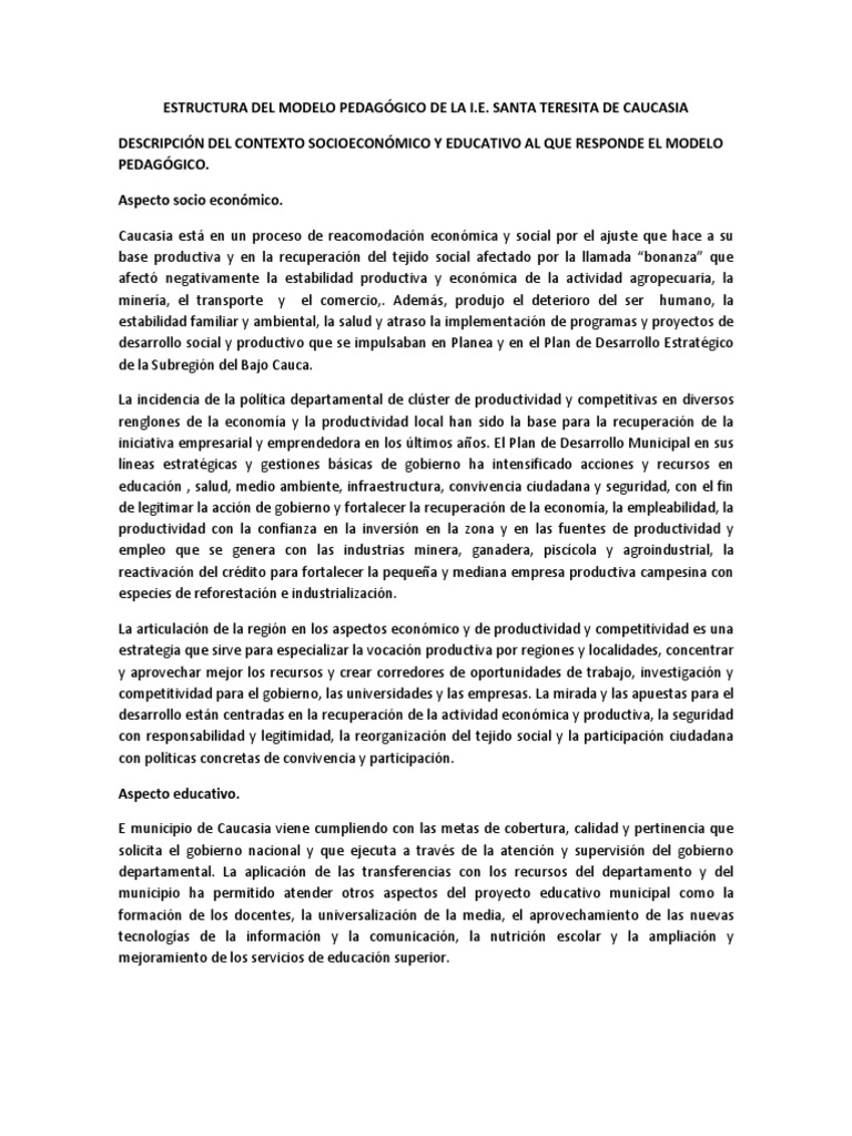 Estructura Modelo Pedagógico Santa Teresita | PDF | Plan de estudios ...