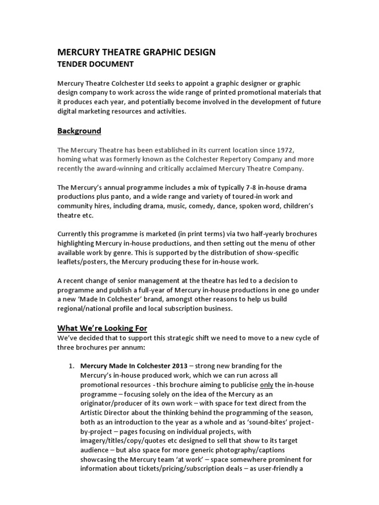 Mercury Theatre Design Tender | PDF | Graphic Design | Theatre