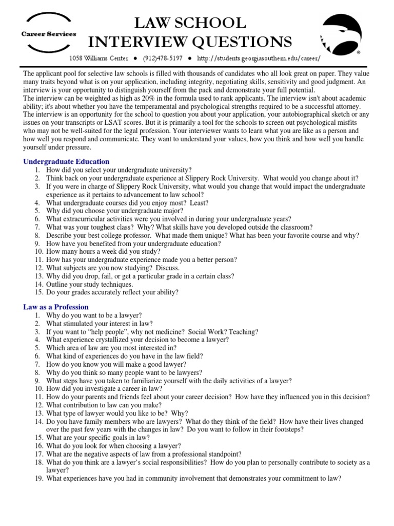 Law School Interview Questions PDF Law School Admission Test Lawyer