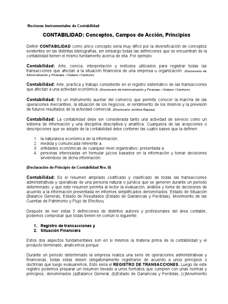 Contabilidad, Campos de Accion, Principios Principios de