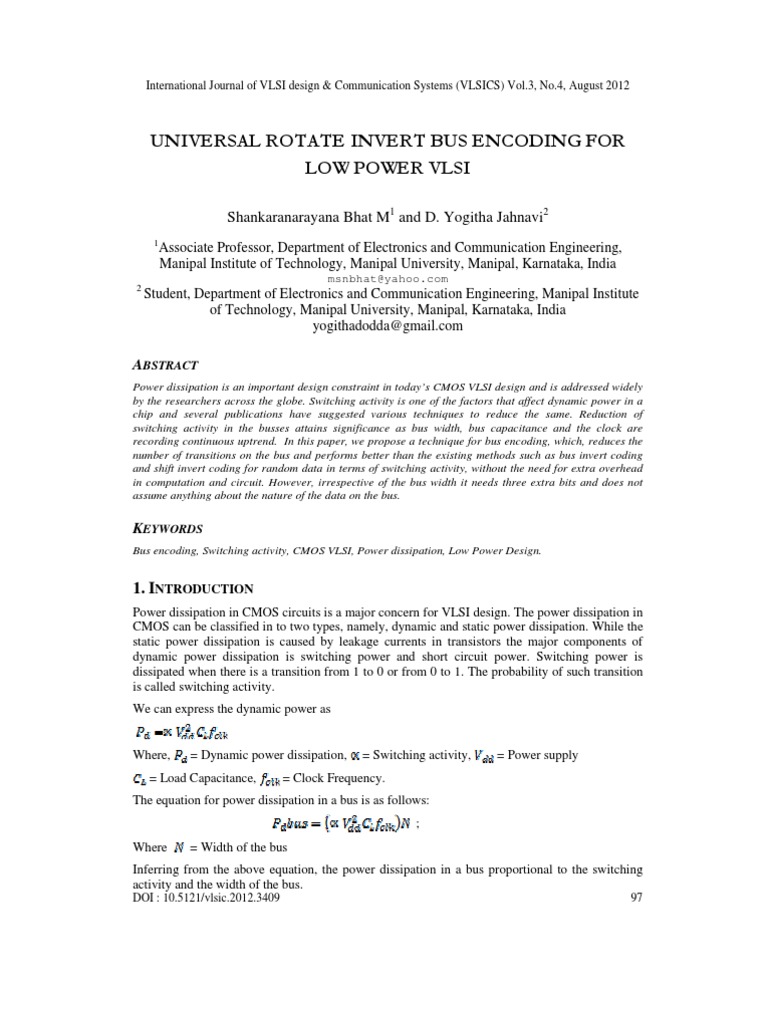 Low Power VLSI Bus Encoding Technique | PDF