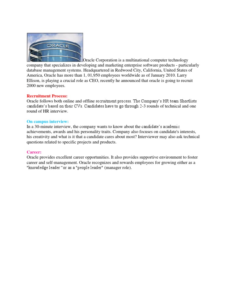Career With ORACLE | PDF
