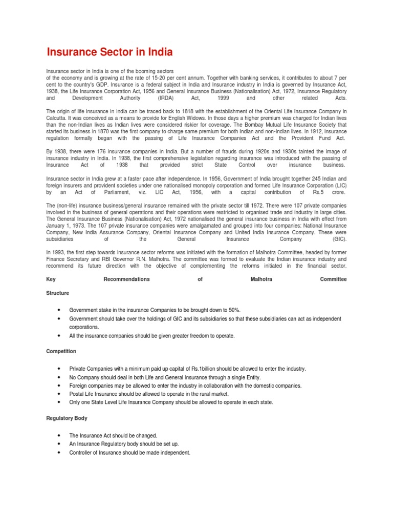 Insurance Sector in India | PDF | Insurance | Financial Risk