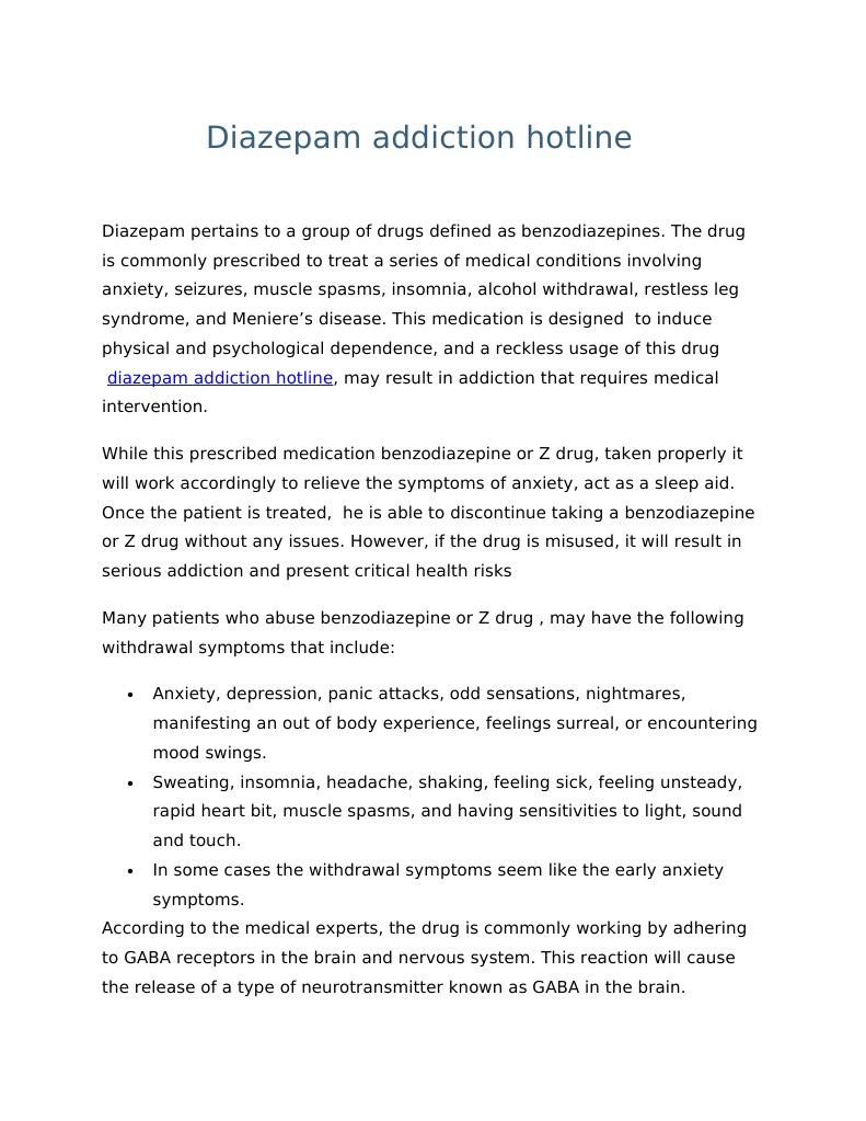 diazepam addiction hotline | benzodiazepine | substance dependence