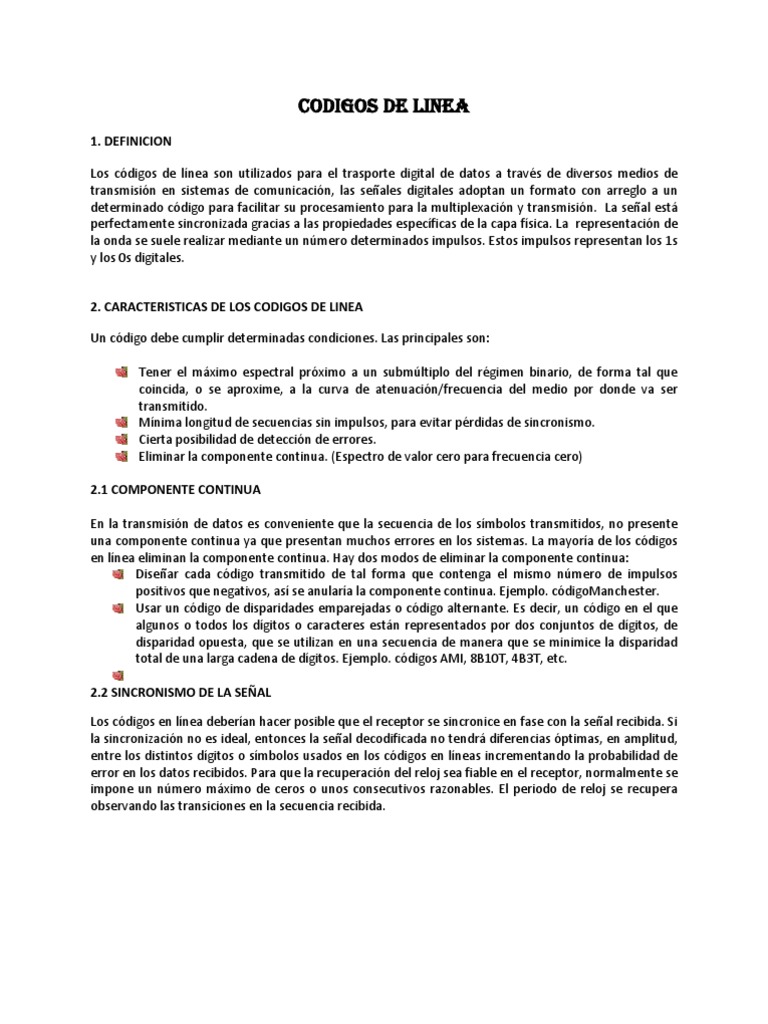 Códigos de Línea en Transmisión Digital | PDF | Telecomunicaciones ...