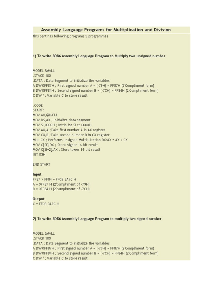 Assembly Programs for Multiplication & Division | PDF | Division ...