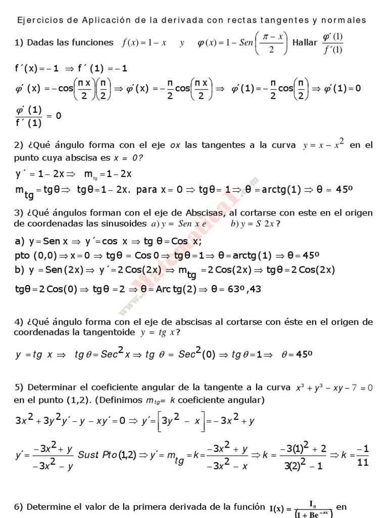 Aplicacion De La Derivada Con Rectas Tangentes Y Normales Tangente Pendiente