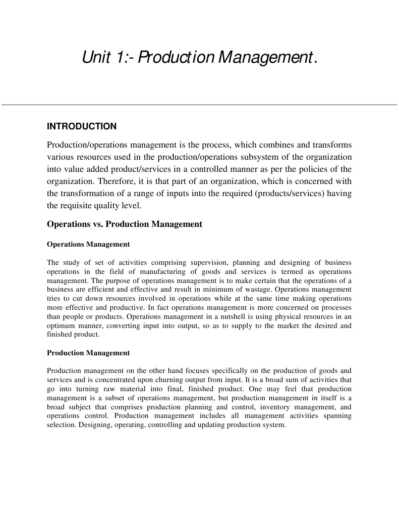 Unit 1:-Production Management | PDF
