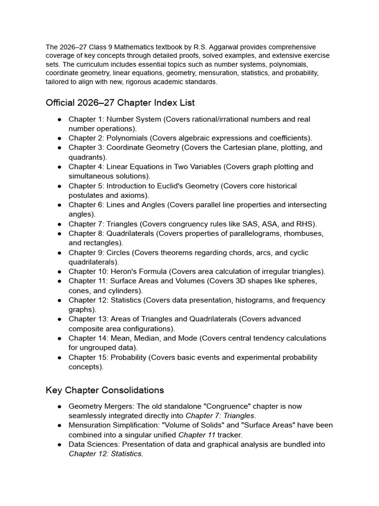 R.S. Aggarwal Class 9 Book (2026-27) : Latest Update | PDF | Area ...