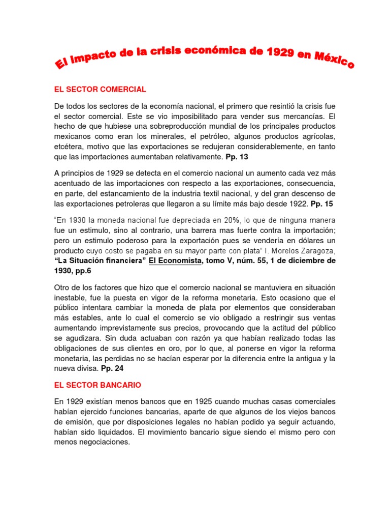 Impacto de la Crisis de 1929 en México | PDF | Comercio | Bancos
