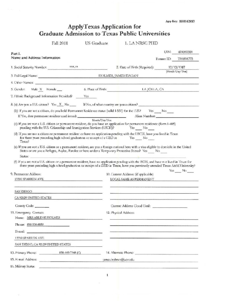 James Holmes Texas A&M Application and Correspondence Interview