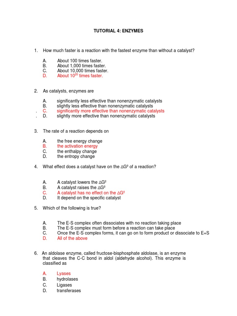 TUTORIAL 4 Enzyme Answer Catalysis Enzyme Inhibitor