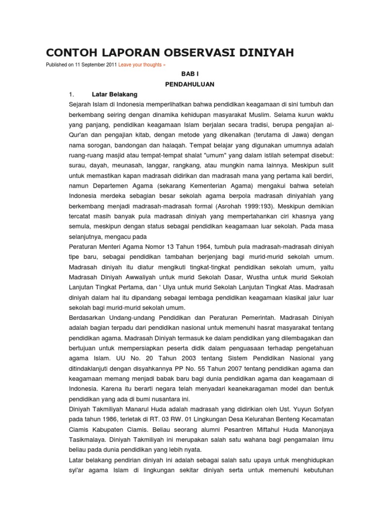 Contoh Laporan Observasi Diniyah