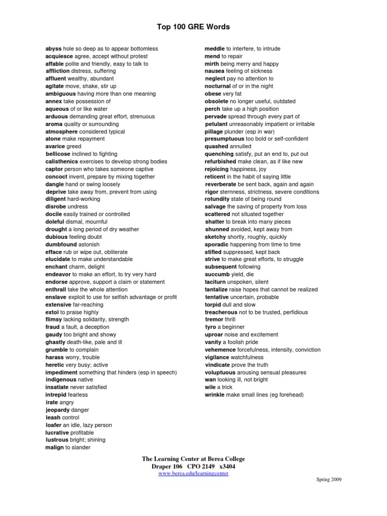 Top Gre Vocab Words 2025