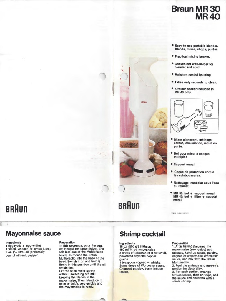 Braun MR30 Hand Blender Recipe Guide PDF Tomato Sauce Blender