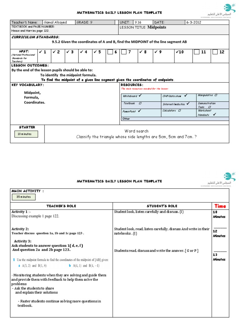 6 3 Midpoint | Lesson Plan | Educational Assessment
