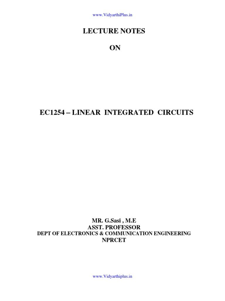 LIC Notes | PDF | Operational Amplifier | Integrated Circuit