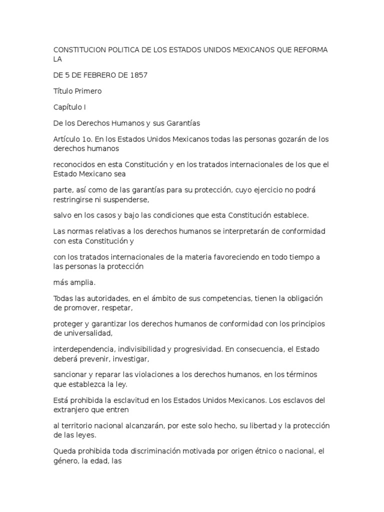 Constitucion Politica de Los Estados Unidos Mexicanos Que Reforma La ...