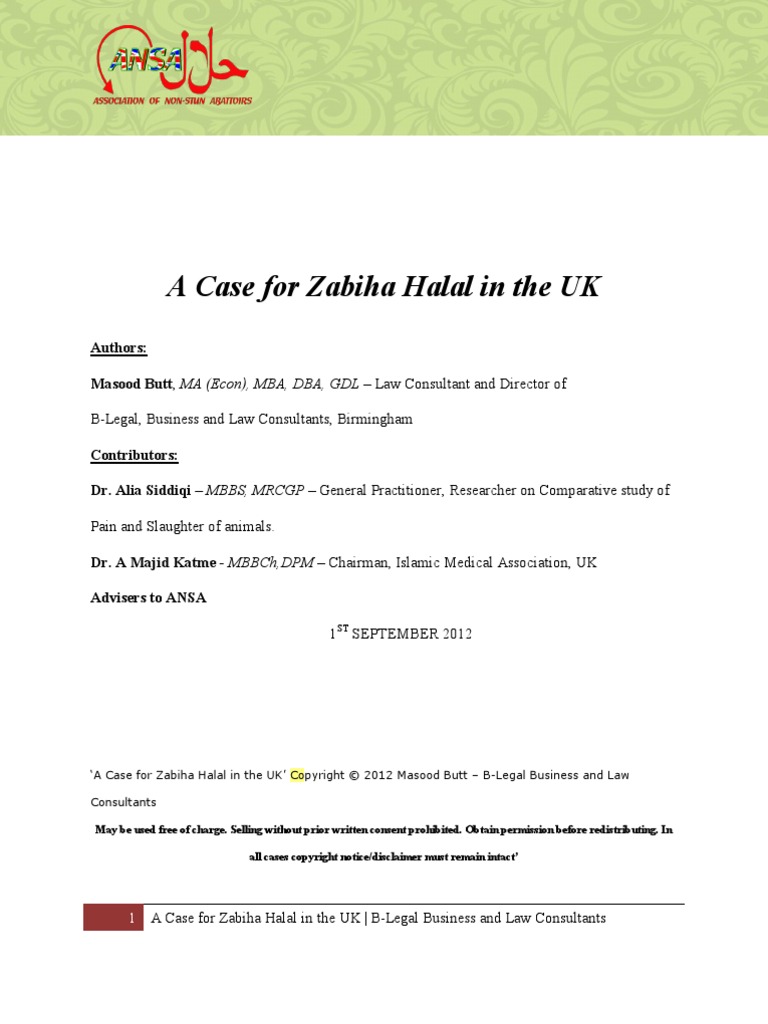 A Case For Zabiha Halal in The UK PDF Animal Slaughter Slaughterhouse