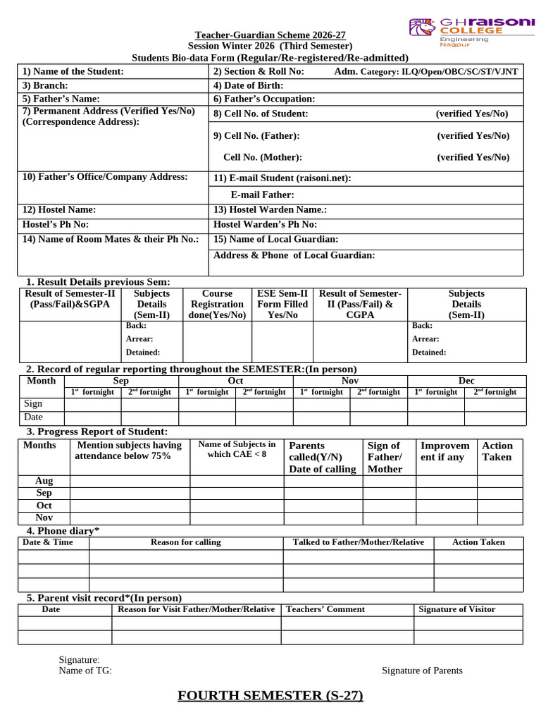Students Biodata Form (2026-27)-1 | PDF