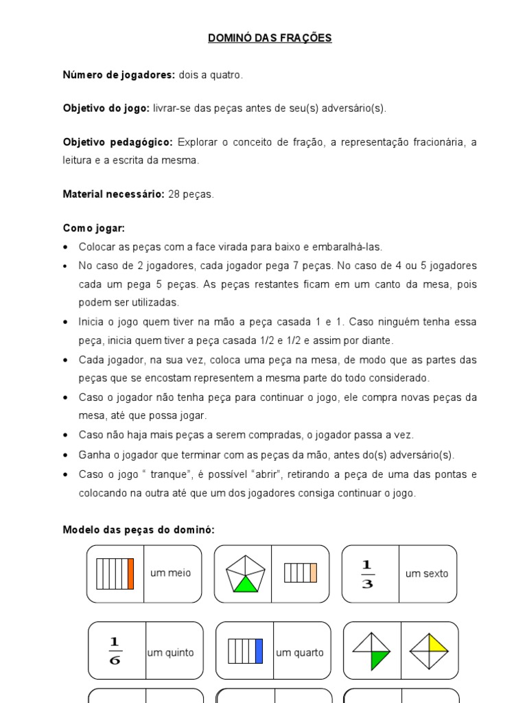 JOGOS PEDAGÓGICOS: JOGO DOMINÓ DAS FRAÇÕES