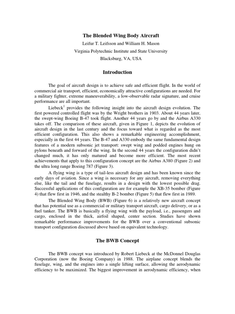 The Blended Wing Body Aircraft | PDF | Aircraft | Airplane