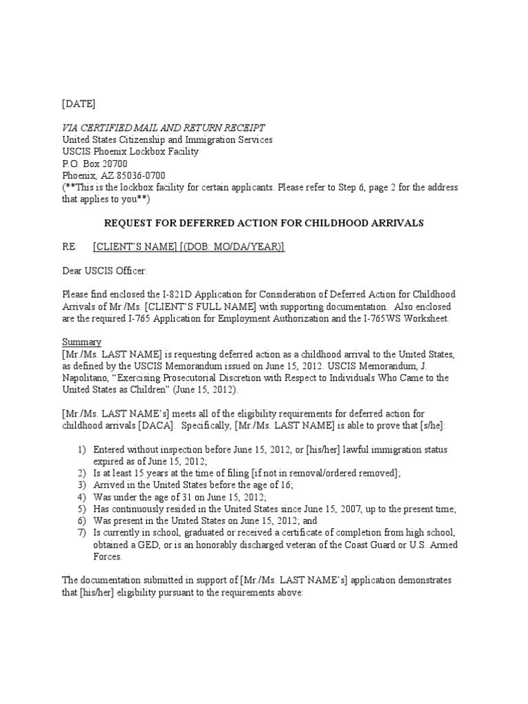 Daca Advance Parole Humanitarian Reasons Letter Sample
