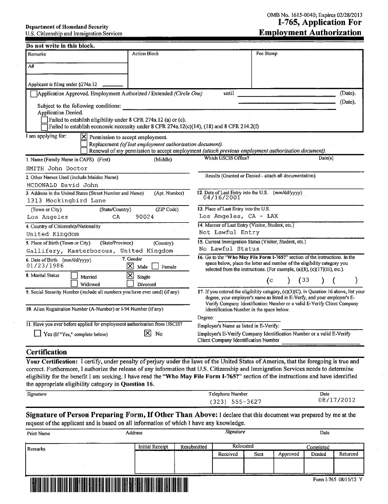 I765 and I765ws - SAMPLE | PDF | Foreign Language Studies