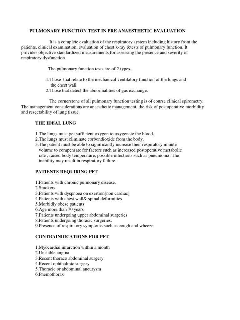 Pre-Anesthetic Pulmonary Function Tests | PDF | Exhalation | Lung