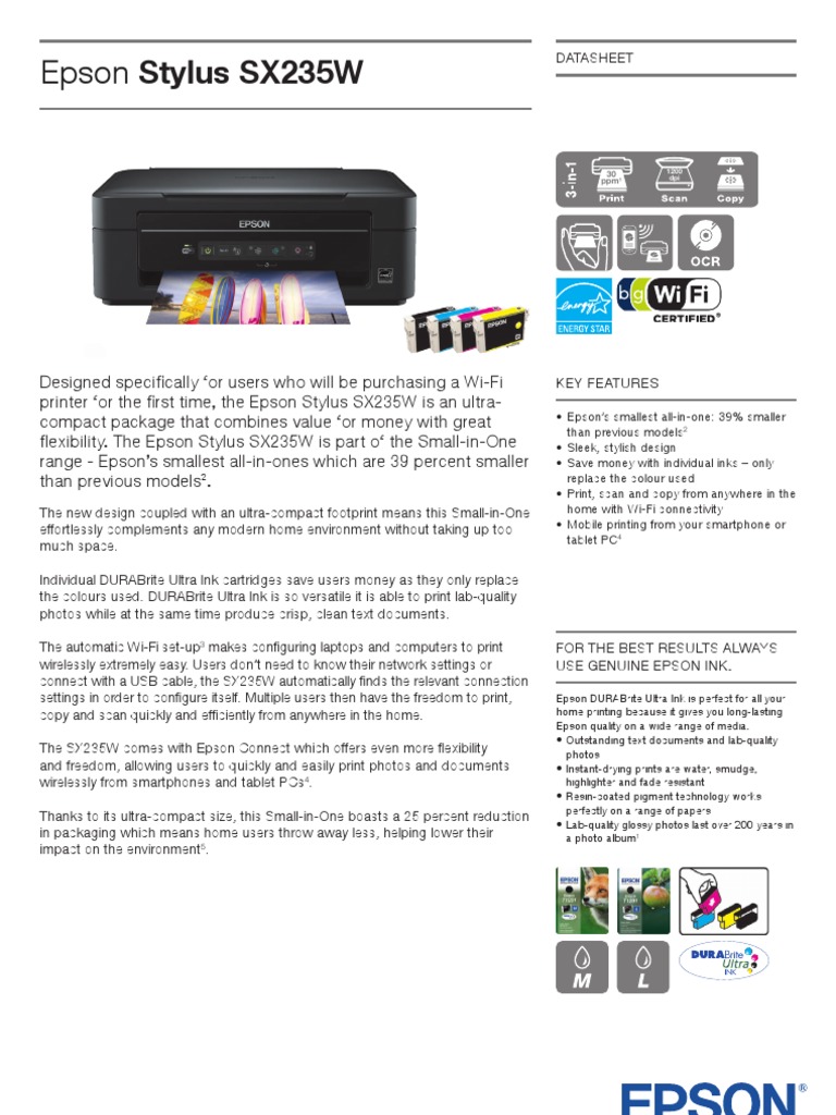 Epson Stylus SX235W Brochures 1 Printer Image Scanner