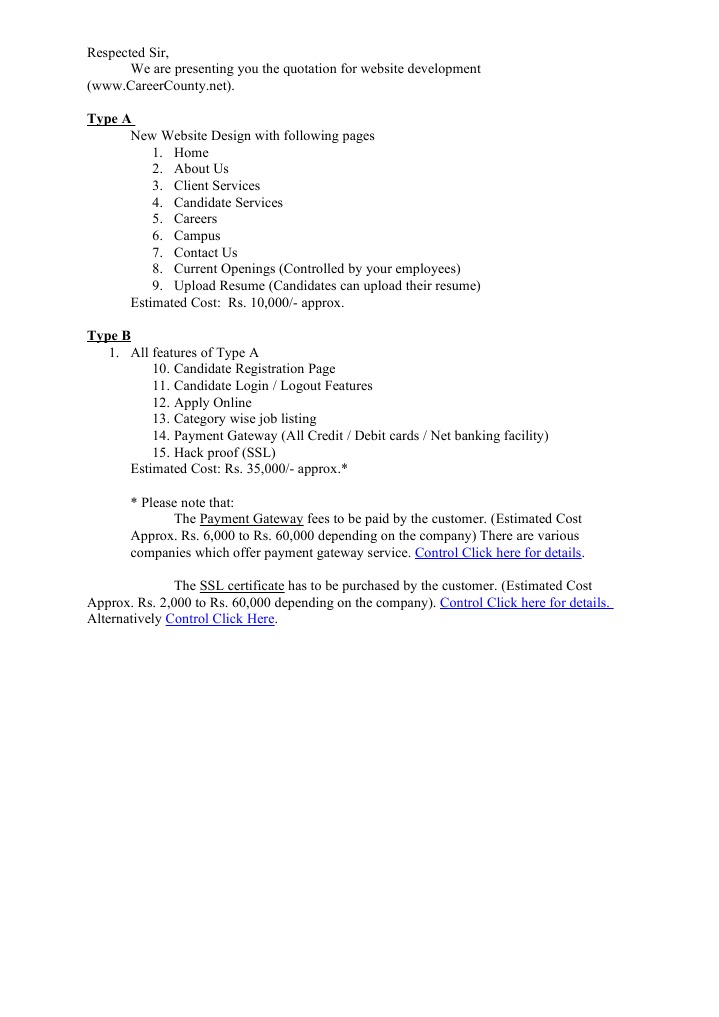Website Development Quotation for CareerCounty | PDF