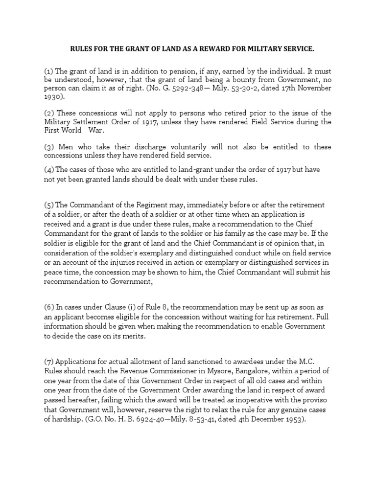 Rules For The Grant of Land As A Reward For Military Service PDF