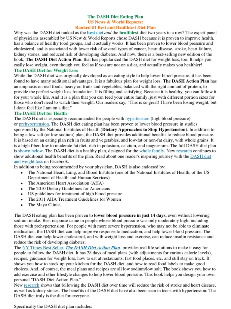 DASH Diet Action Plan Overview | PDF | Dash Diet | Dieting