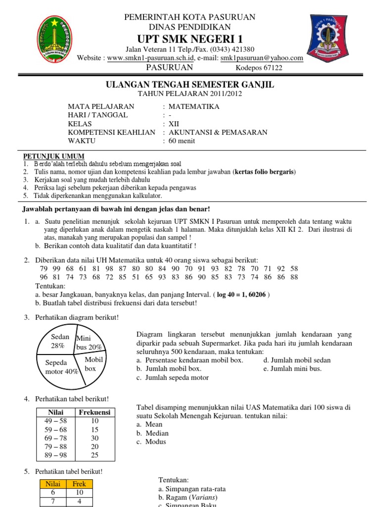 Soal UTS 1 Kelas XII Akuntansi Pemasaran