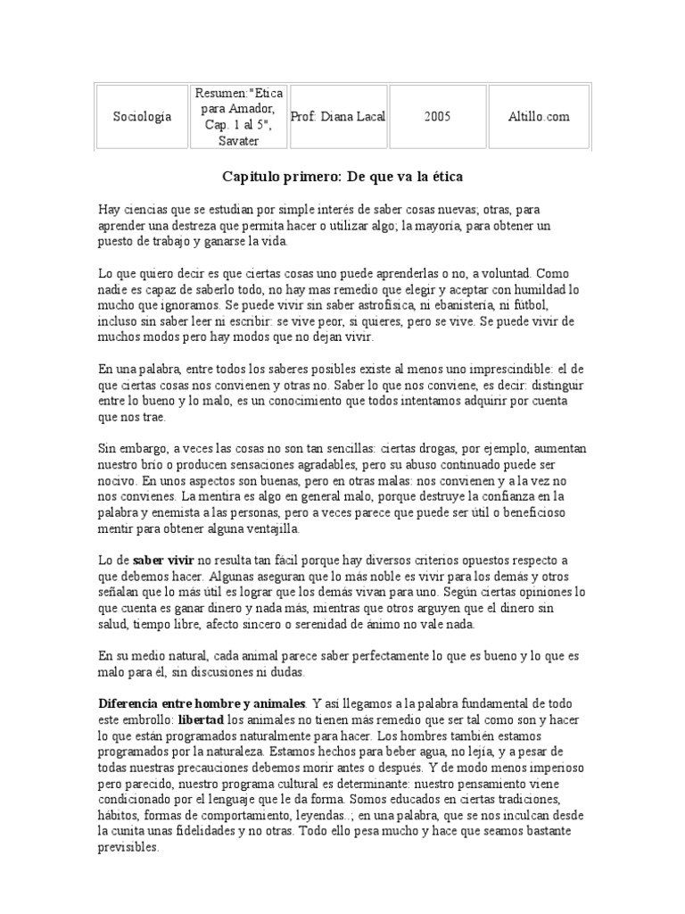 Resumen Etica Para Amador Cap 1 Al 5 Savater Moralidad