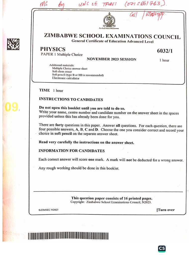 A Level Physics N2023 p1 MS | PDF