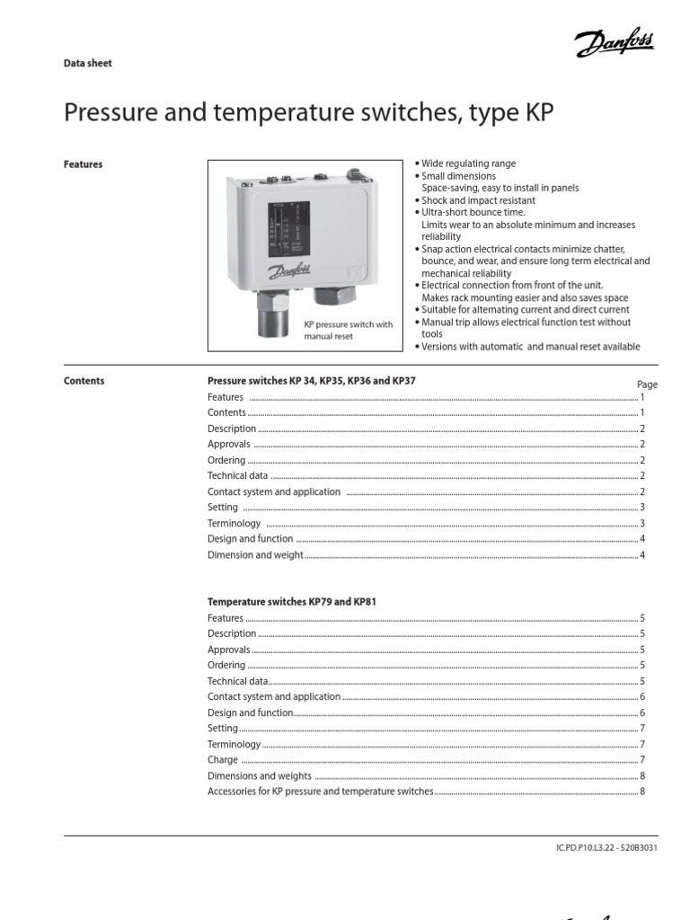 Danfoss Pressure Switch KP34, KP35, KP36, KP37 PDF Switch