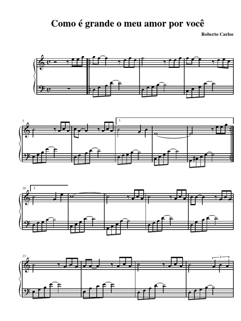 Como é grande o meu amor por vc partitura piano