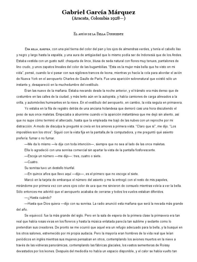El avión de la bella durmienteGabriel García Márquez