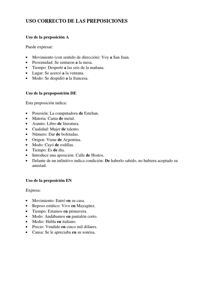 Uso Correcto de Preposiciones en Español | PDF
